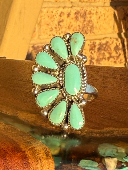 Navajo Handmade Adjustable Kingman Turquoise Half Cluster Ring