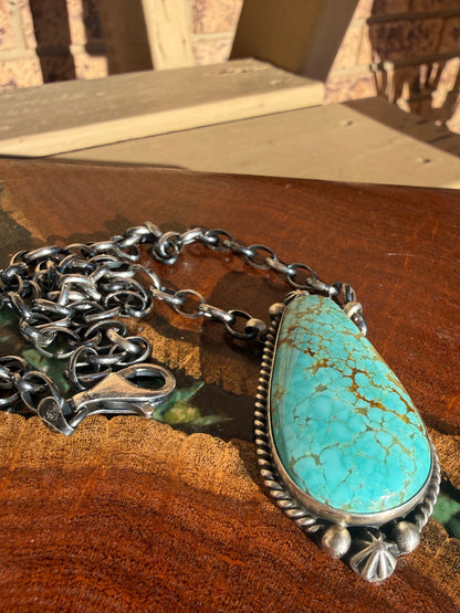 Number 8 Turquoise Teardrop Choker on 18” Sterling Silver Chain
