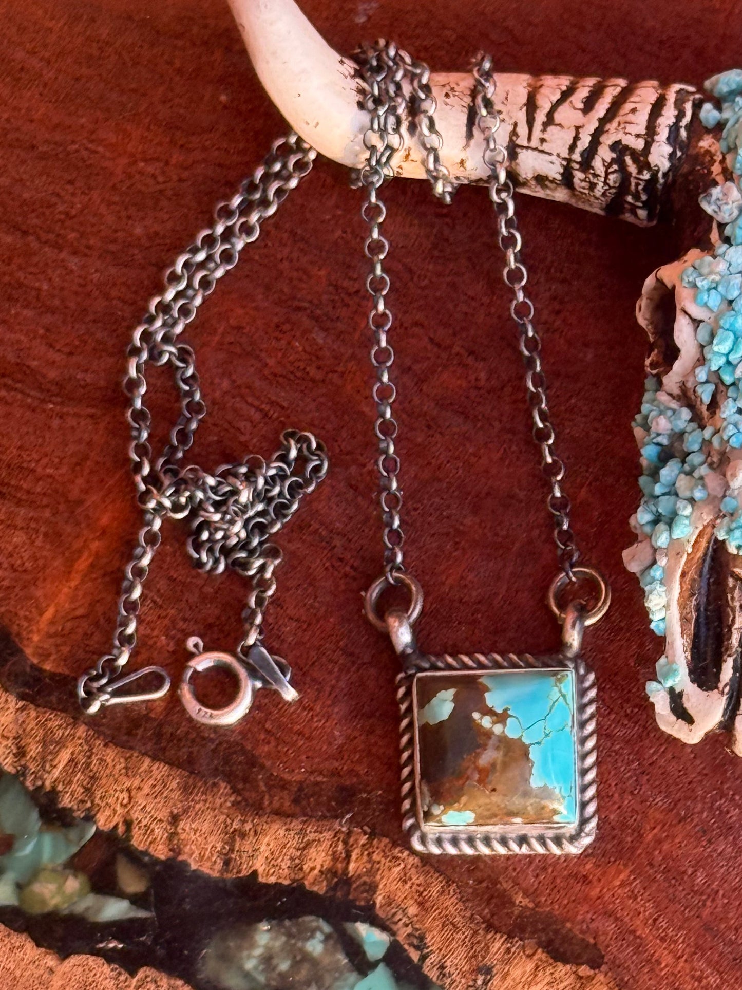 Navajo Hamdmade Mine 8 Turquoise Square Necklace