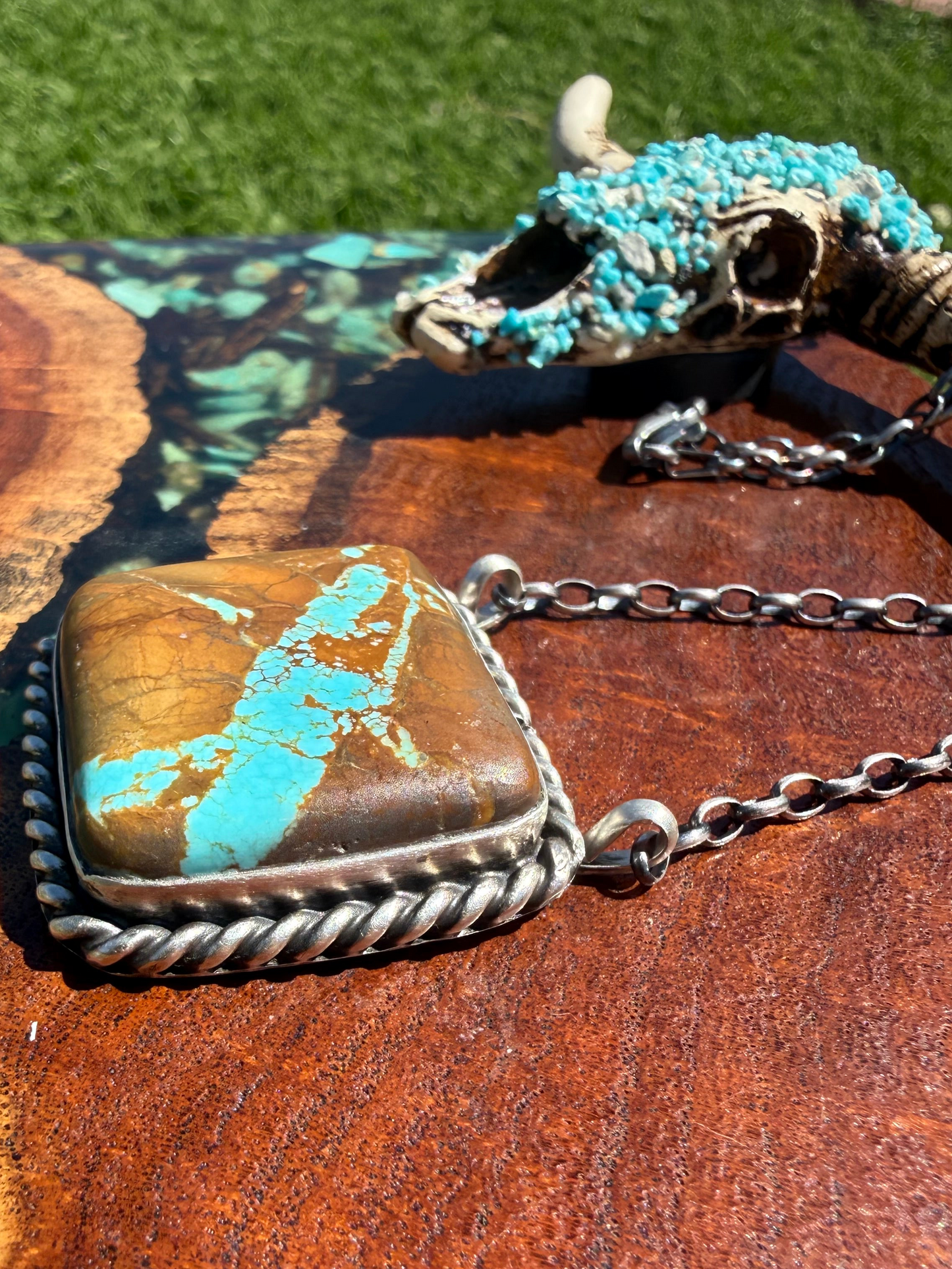 Navajo Handmade Square Mine 8 Turquoise Bar