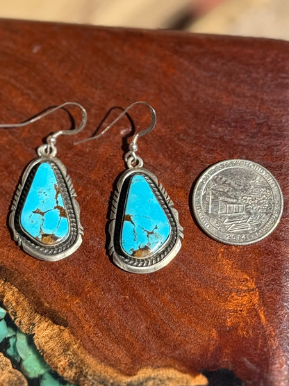 Navajo Handmade Kingman Turquoise Dangle Earrings