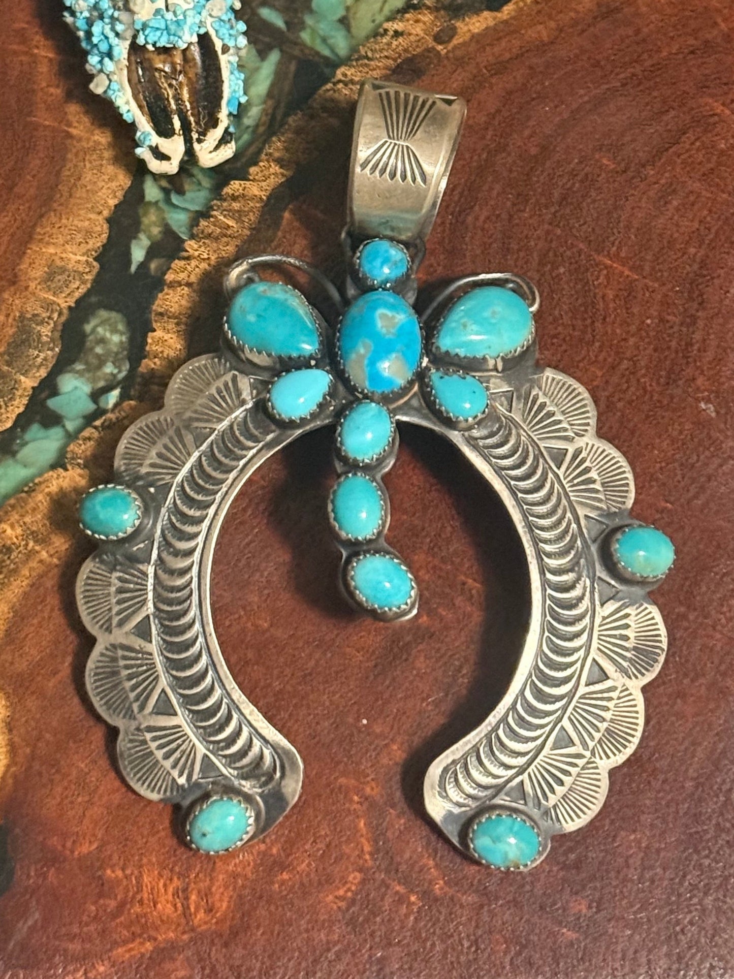 Navajo Handmade Kingman Turquoise Dragonfly Pendant