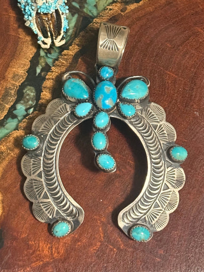 Navajo Handmade Kingman Turquoise Dragonfly Pendant