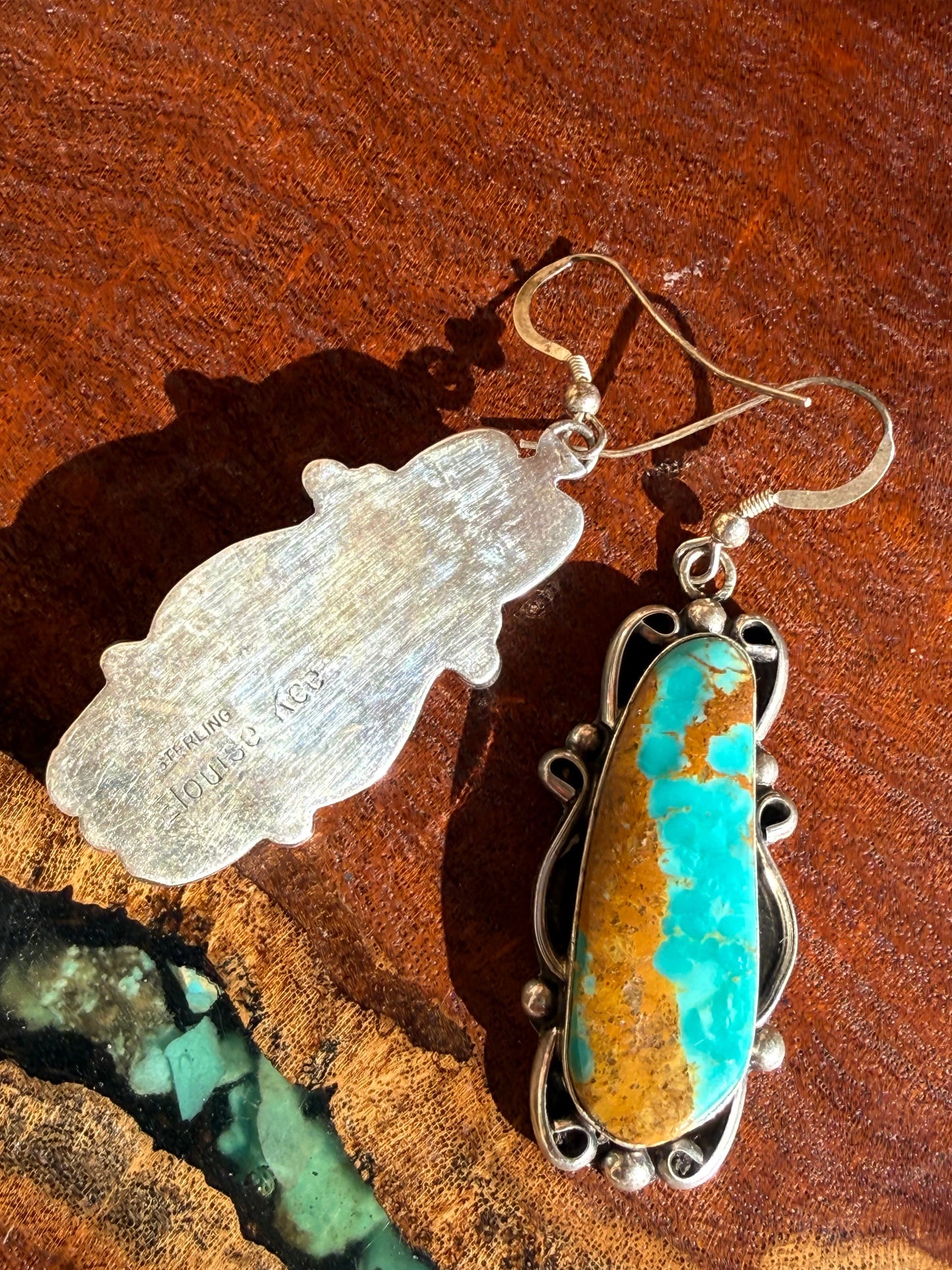 Navajo Handmade Kingman Turquoise Earrings Set in Sterling Silver