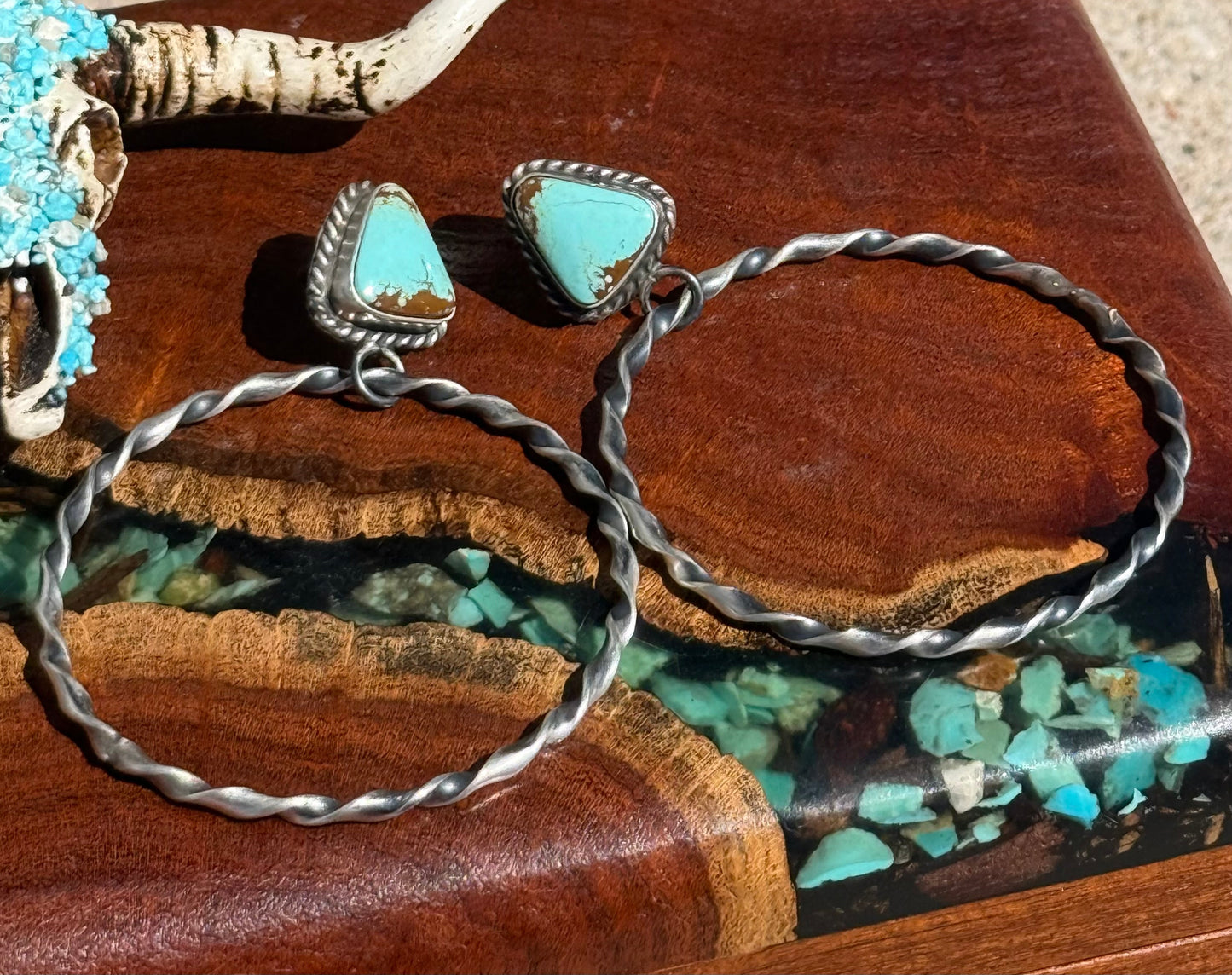 Navajo Handmade Mine 8 Turquoise Hoops