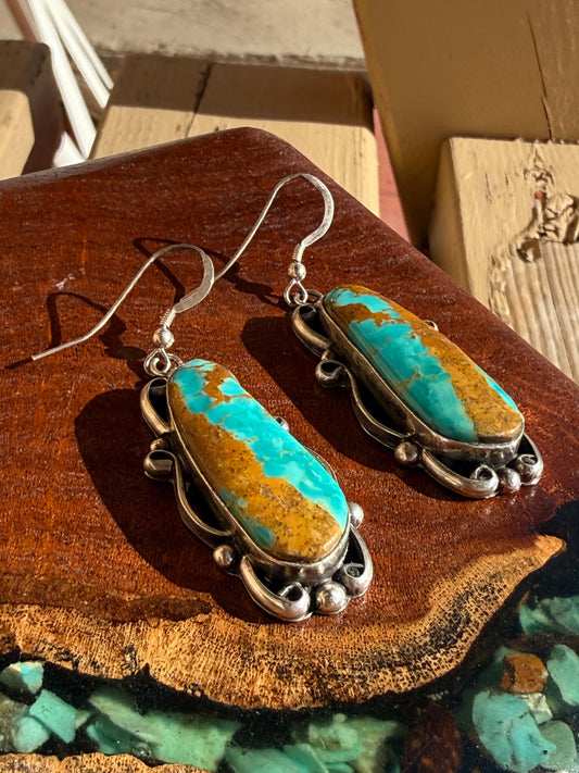 Navajo Handmade Kingman Turquoise Earrings Set in Sterling Silver