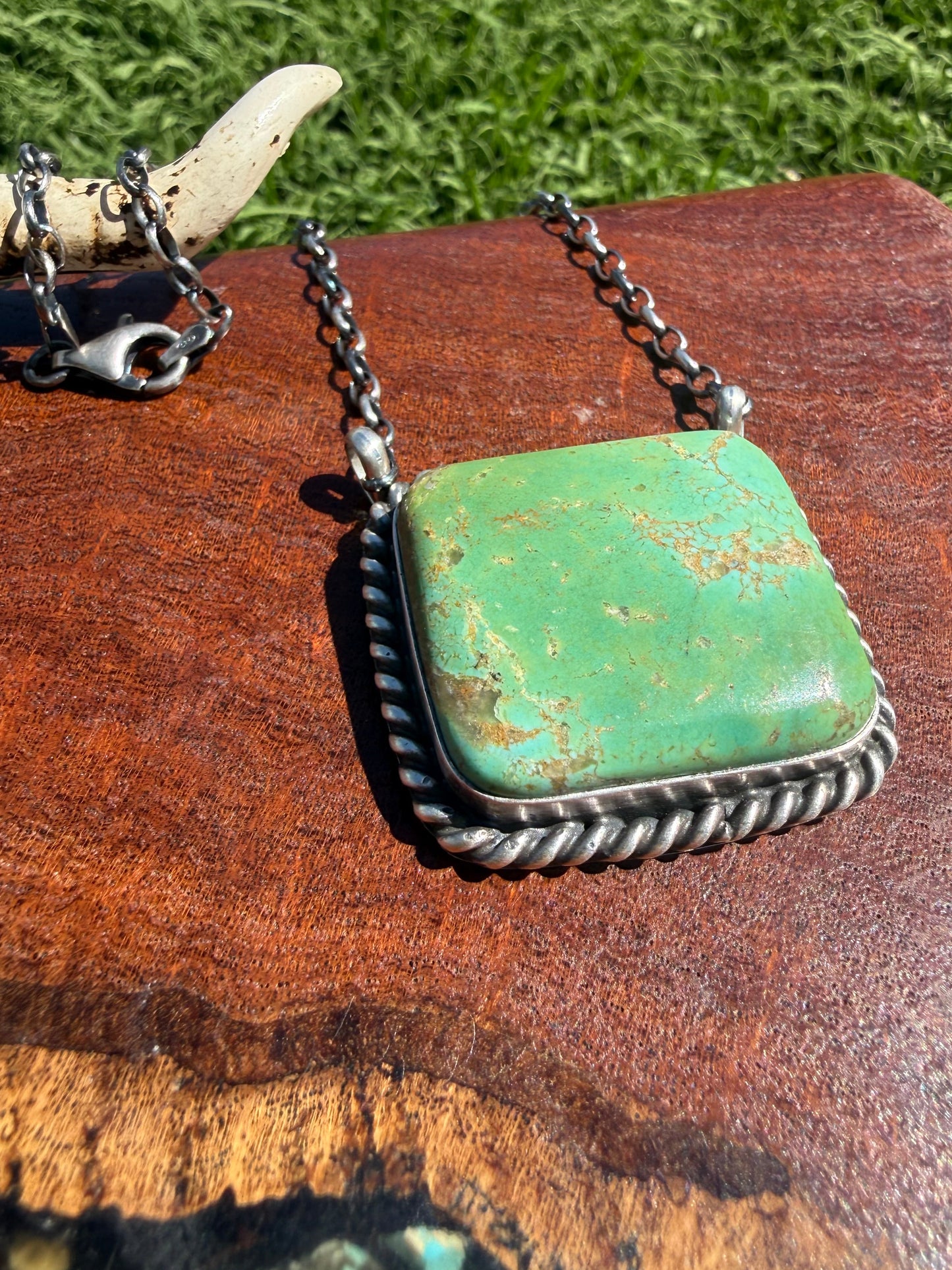Navajo Handmade Square Kingman Turquoise Bar