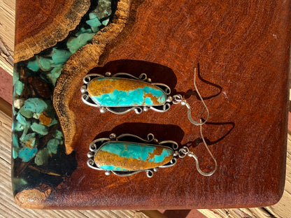 Navajo Handmade Kingman Turquoise Earrings Set in Sterling Silver