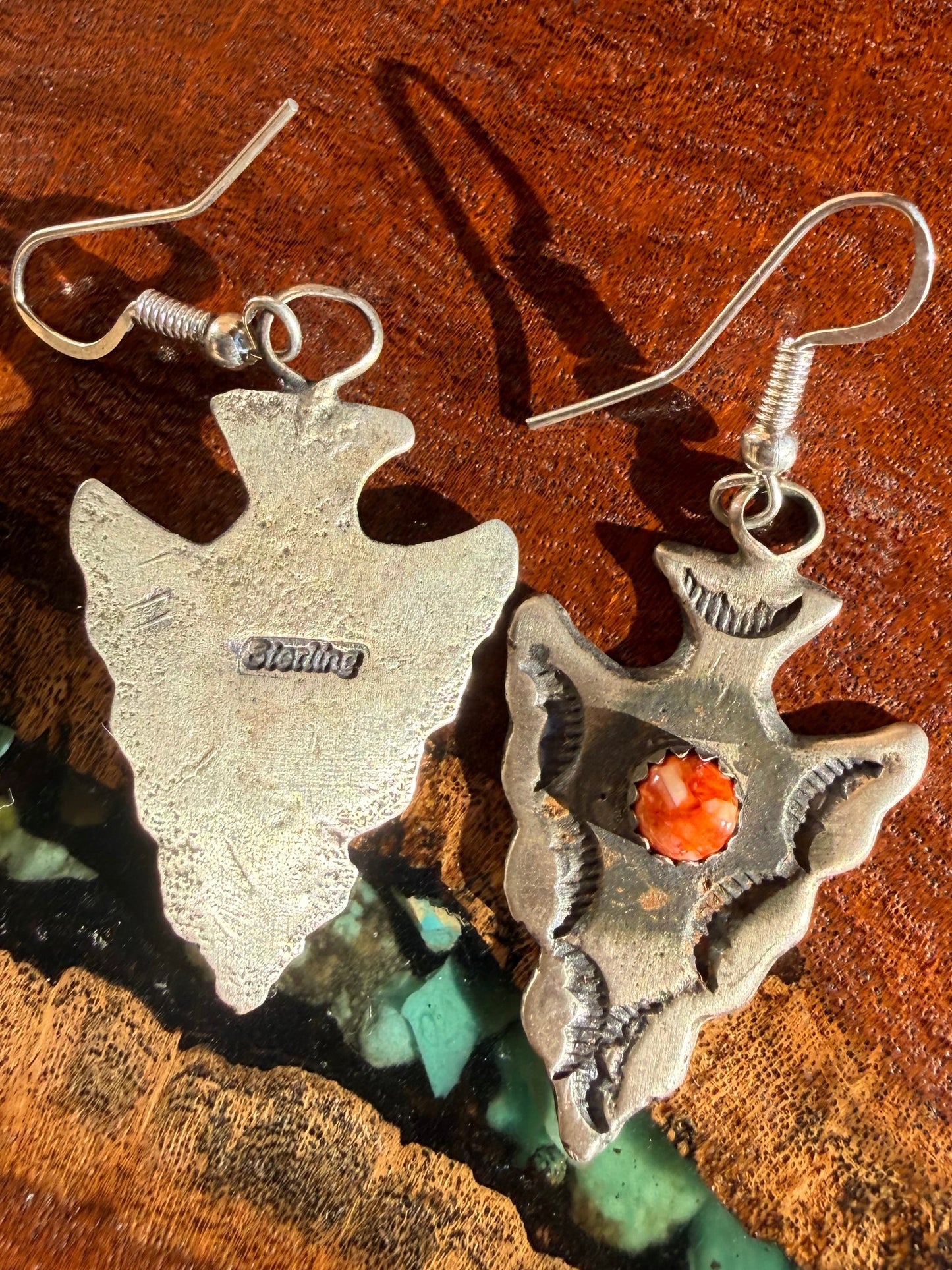 Navajo Handmade Arrowhead Dangle Earrings Set in Sterling Silver