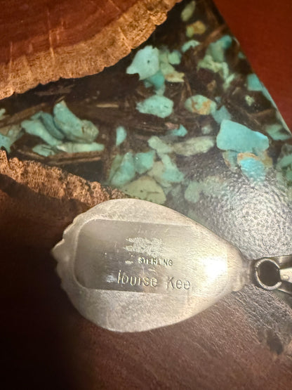 Navajo Handmade Kingman Turquoise Pendant Set in Sterling Silver