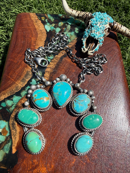 HUGE Navajo Handmade Kingman Turquoise 7 Stone Naja