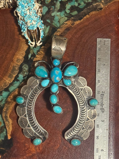 Navajo Handmade Kingman Turquoise Dragonfly Pendant