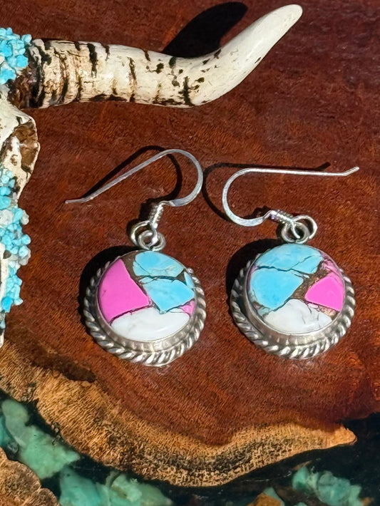 Navajo Handmade Cotton Candy Dangle Earrings