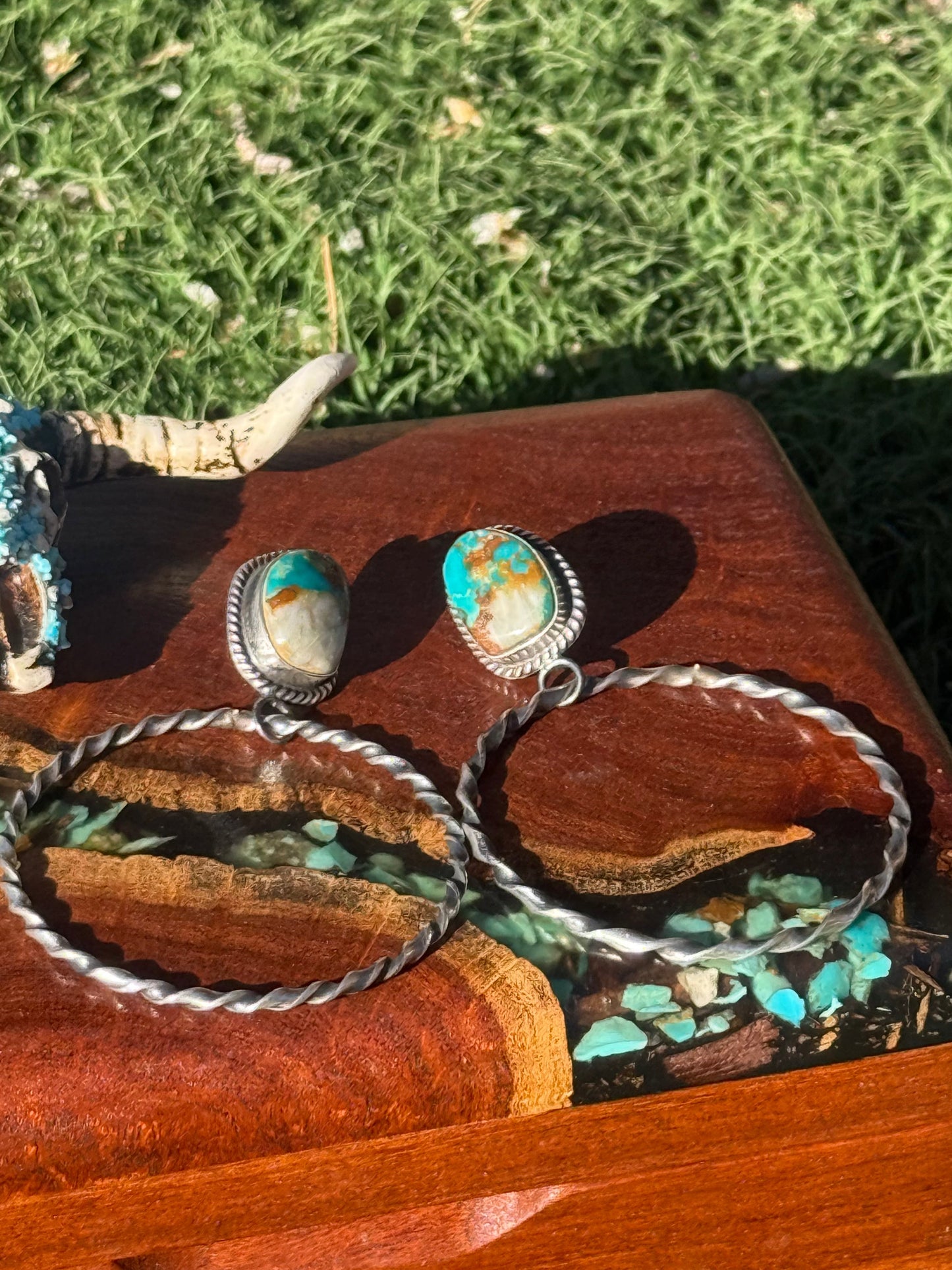Navajo Handmade Bolder Turquoise Stud Hoops
