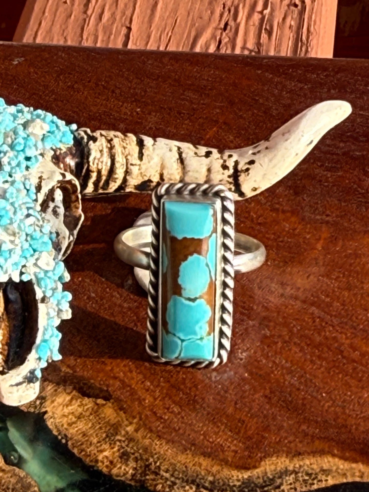 Navajo Hamdmade Mine 8 Turquoise Adjustable Small Bar Ring