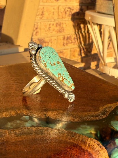 Navajo Handmade Mine 8 Turquoise Adjustable Ring