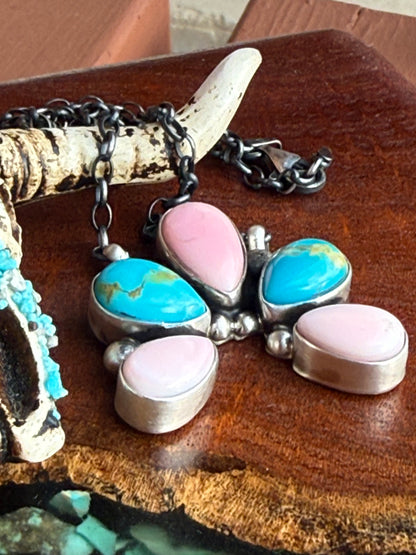 Navajo Handmade Kingman Turquoise and Conch Mix Naja
