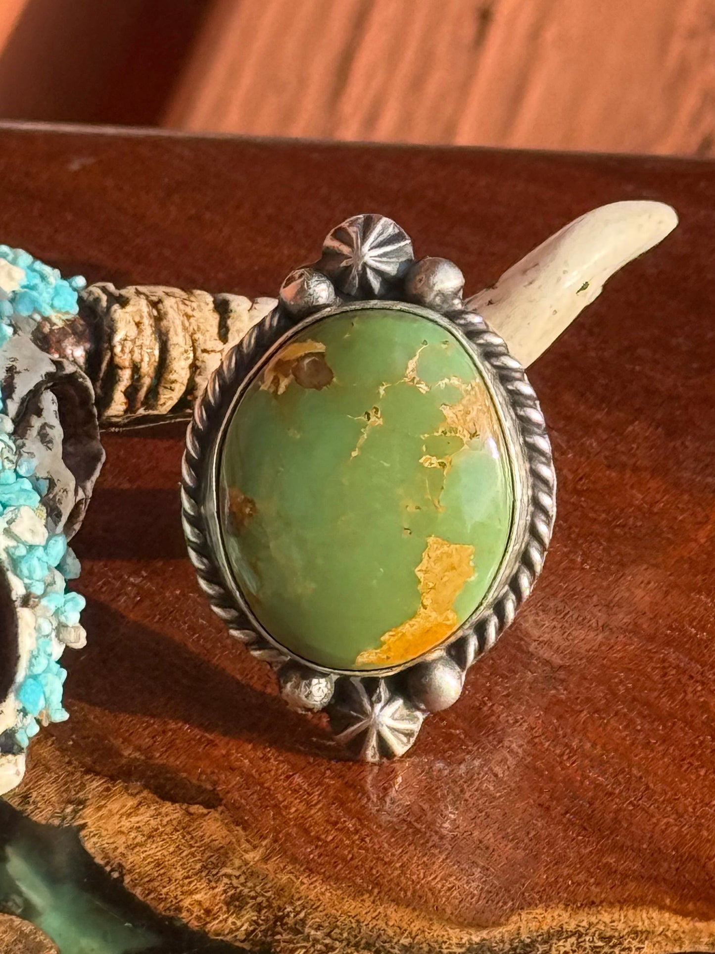Navajo Hamdmade Royston Turquoise Adjustable Ring