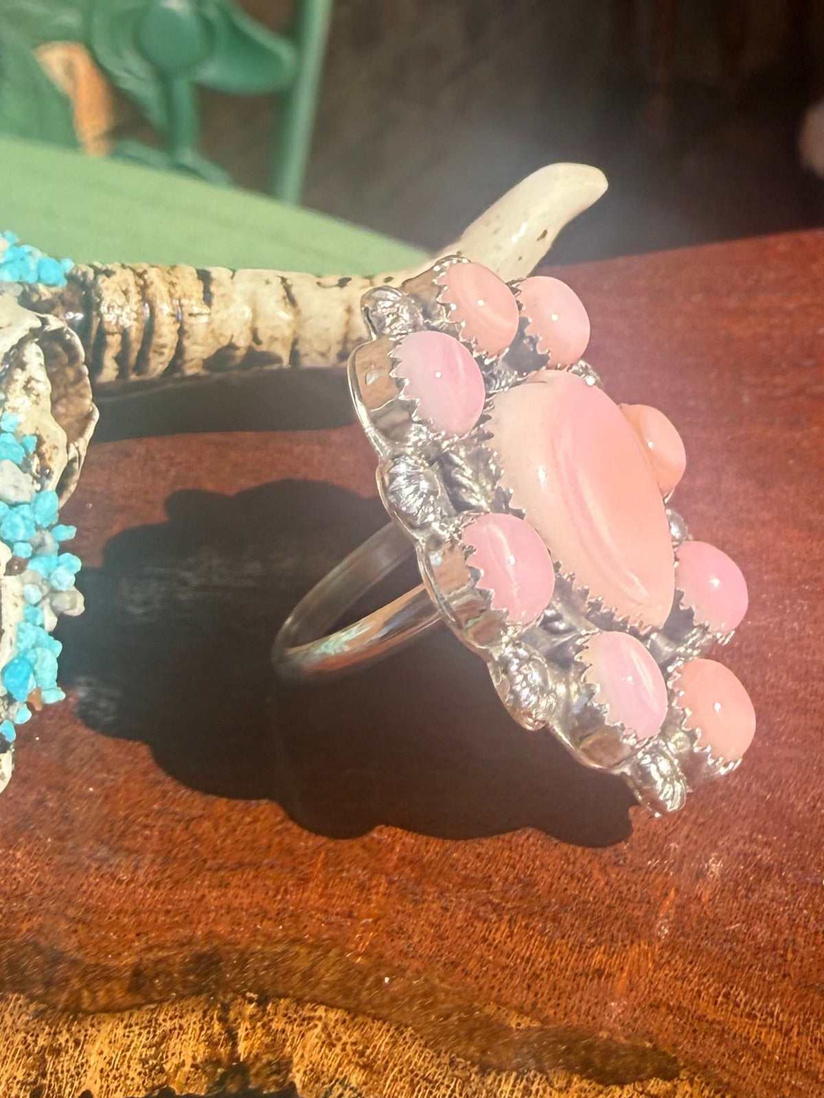 Navajo Handmade Conch Heart Cluster Adjustable Ring