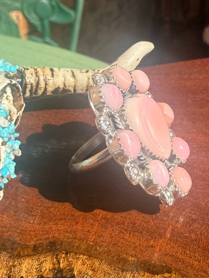 Navajo Handmade Conch Heart Cluster Adjustable Ring
