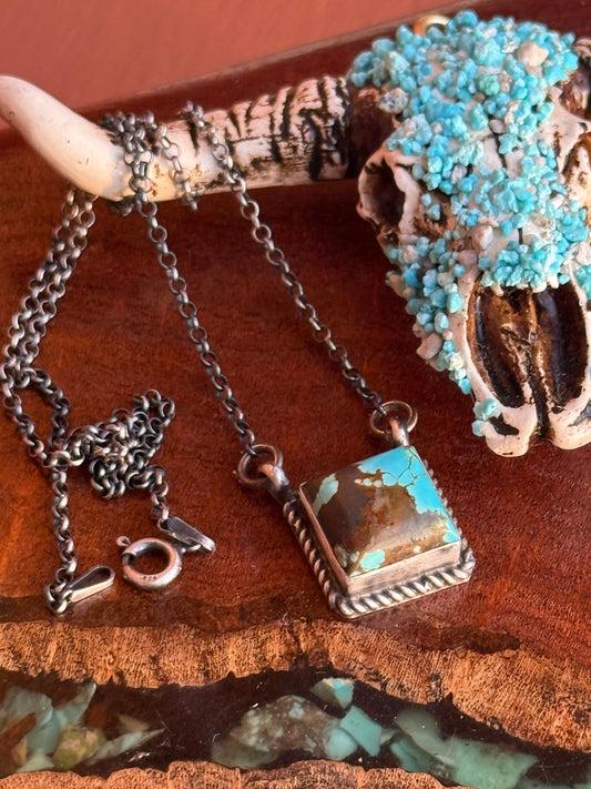 Navajo Hamdmade Mine 8 Turquoise Square Necklace