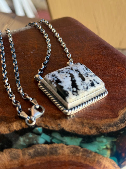 Navajo Handmade Magnesite Bar Necklace with 16” Chain