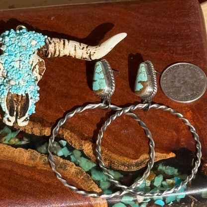 Navajo Handmade Mine 8 Turquoise Stud Hoops
