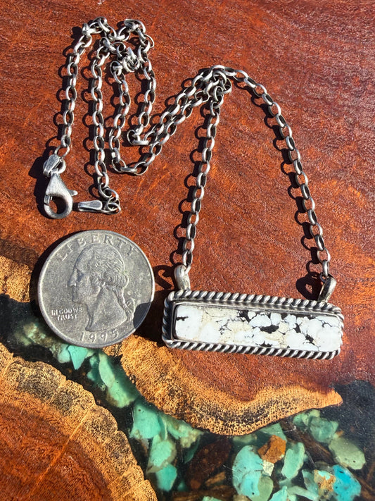 Navajo Handmade Magnesite Bar Necklace with 16”chain