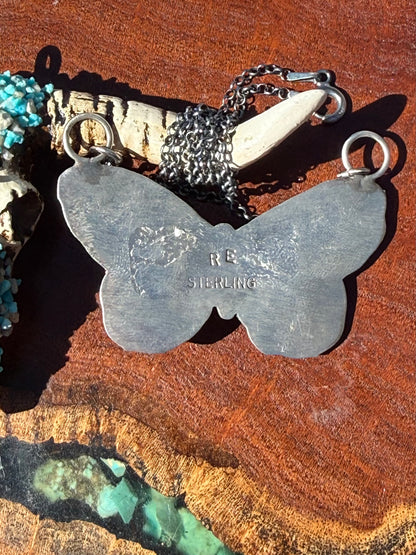 Navajo Handmade Kingman Butterfly Pendant Necklace
