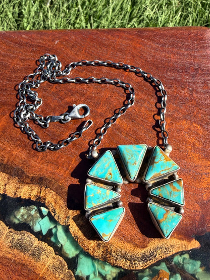 Navajo Handmade Kingman Turquoise Naja Necklace