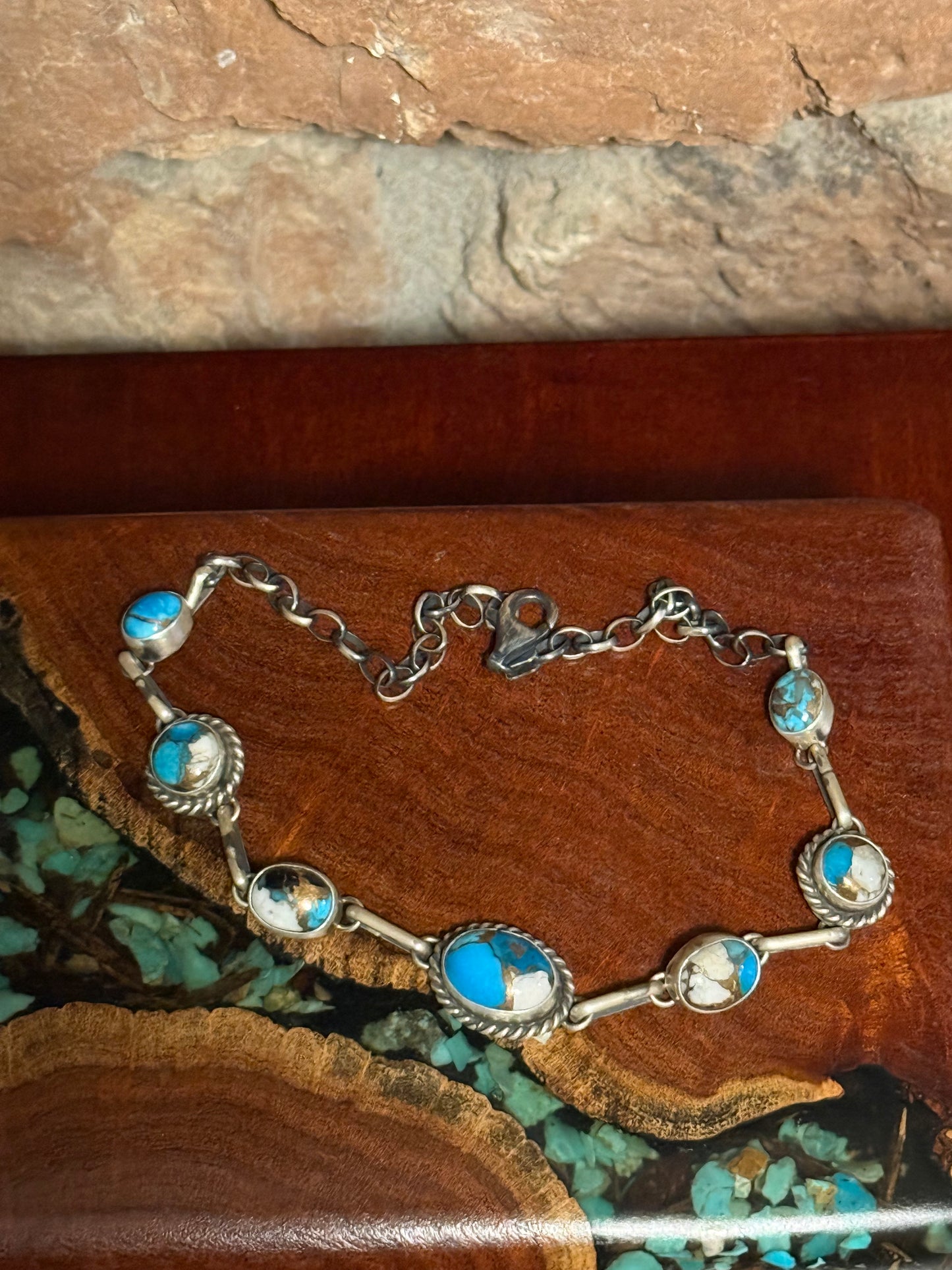 Navajo Handmade Kingman Krush 16” Choker Necklace Set in Sterling Silver-made by Augustine Largo