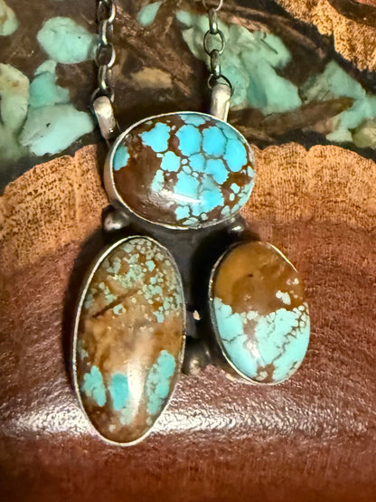 Navajo Handmade 3 Stone #8 Fixed Chain Pendant -  By Donovan Skeet