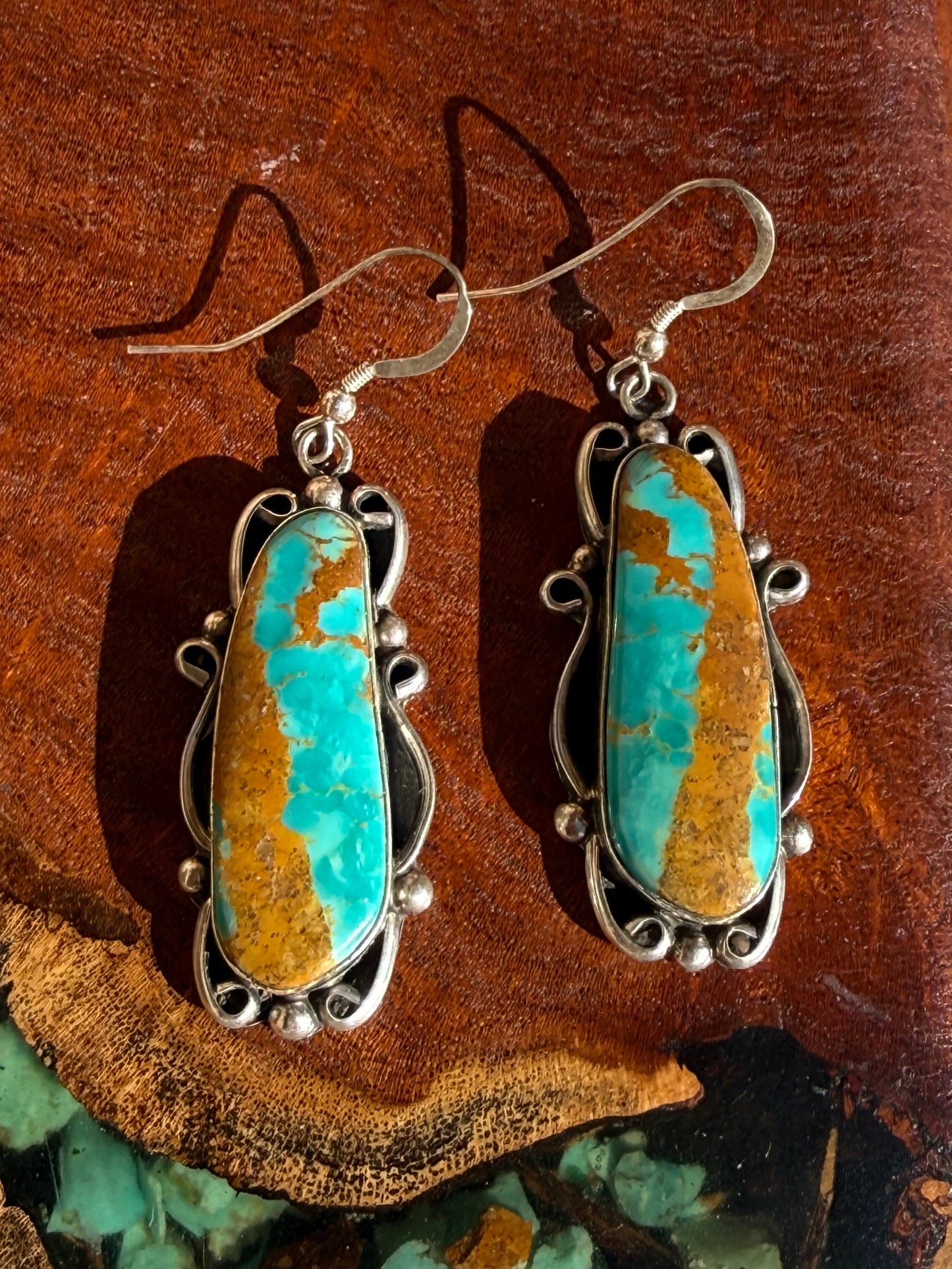 Navajo Handmade Kingman Turquoise Earrings Set in Sterling Silver