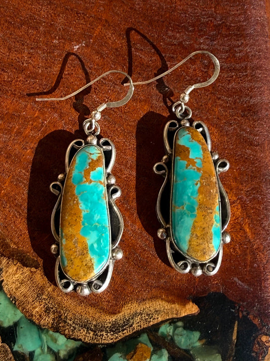 Navajo Handmade Kingman Turquoise Earrings Set in Sterling Silver