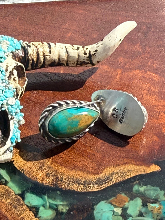 Navajo Handmade Kingman Turquoise Teardrop Studs