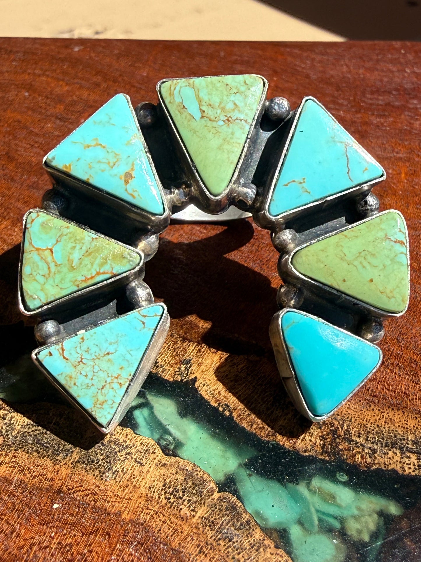 Navajo Handmade Kingman Turquoise Naja Adjustable Ring