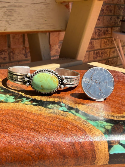 Navajo Handmade Kingman Turquoise Bracelet Set in Sterling Silver
