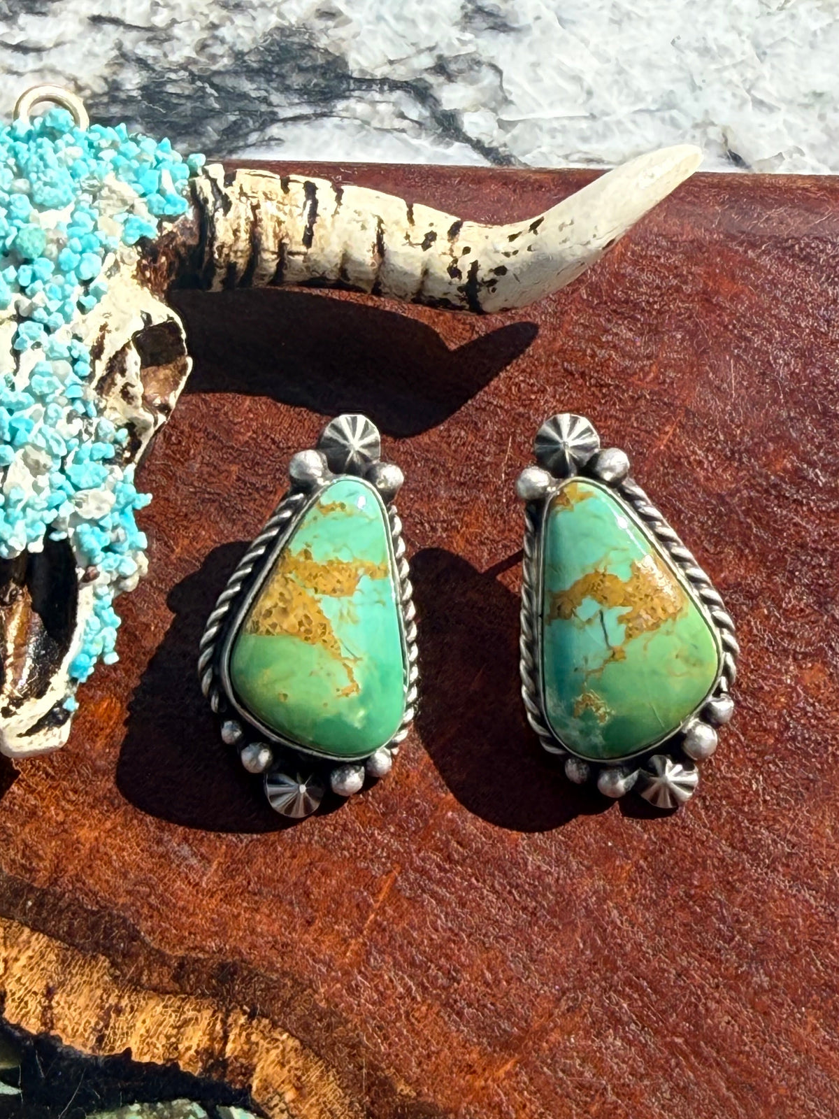 Navajo Handmade Kingman Turquoise Freeform Studs