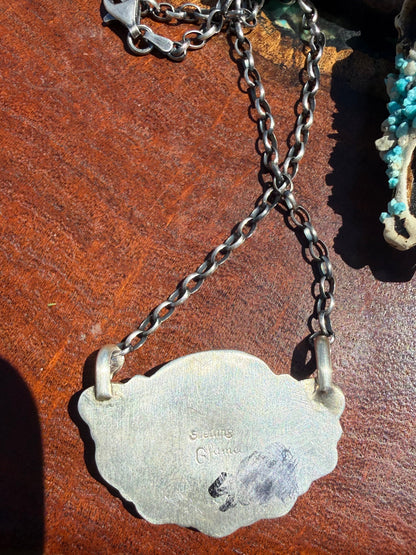 Navajo Handmade Kingman Turquoise Half Cluster Fixed Chain Necklace