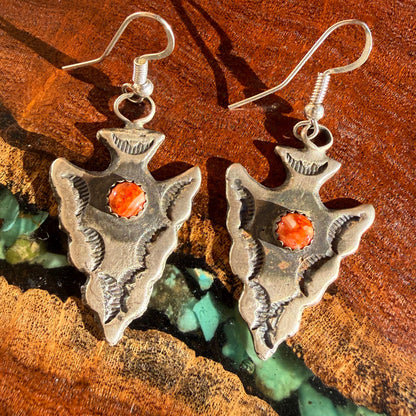 Navajo Handmade Arrowhead Dangle Earrings Set in Sterling Silver