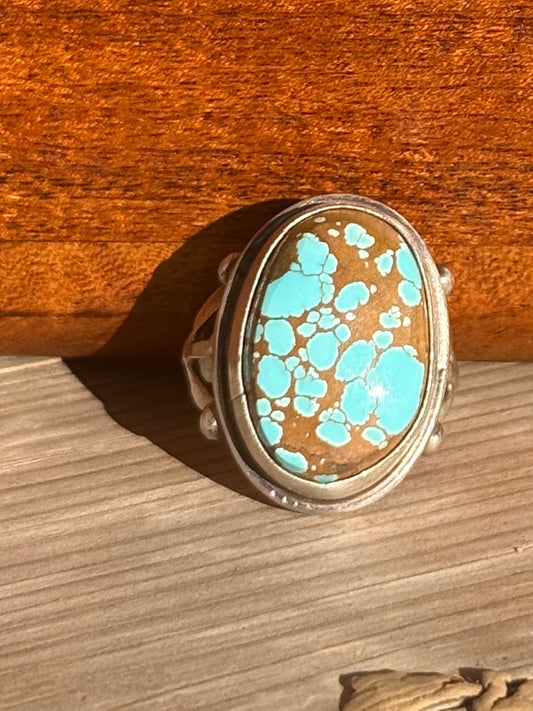 Navajo Handmade #8 Turquoise Ring Size 8 Set In Sterling Silver 