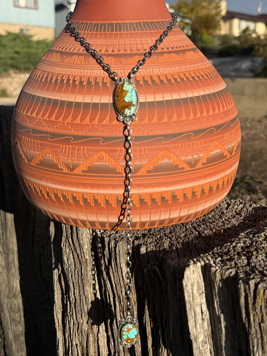 Navajo Handmade #8 Mine Turquoise 2-Stone Lariat (Y) Necklace
