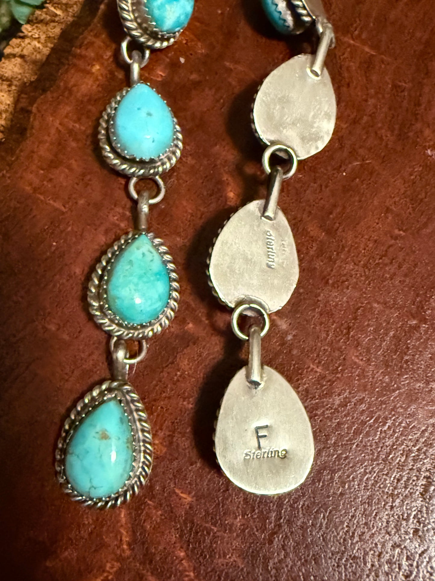 Navajo Handmade 4 Stone Kingman Turquoise Teardrop Post Dangle Earrings