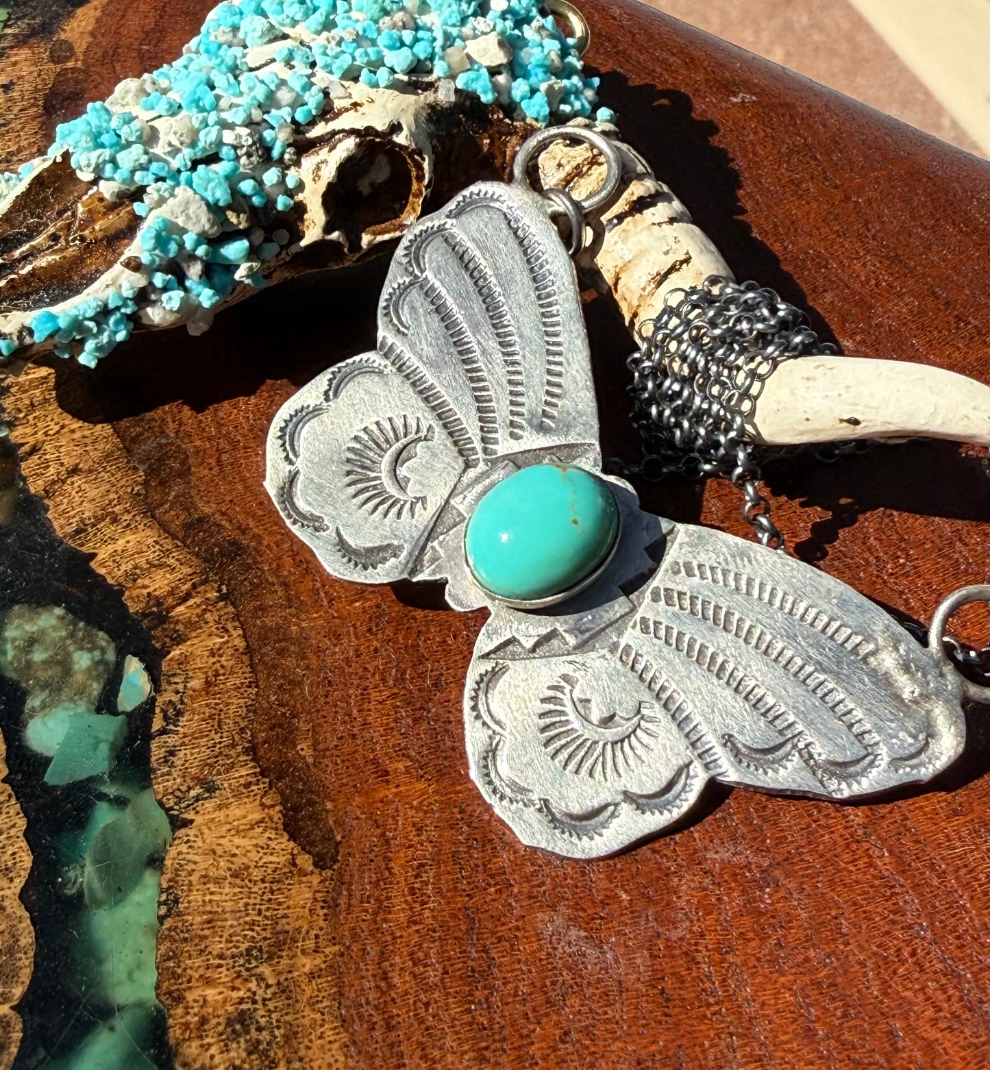 Navajo Handmade Kingman Butterfly Pendant Necklace