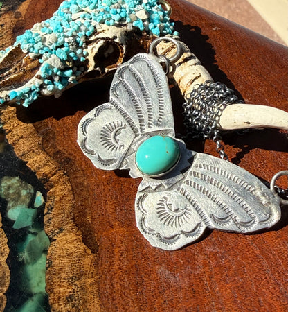 Navajo Handmade Kingman Butterfly Pendant Necklace