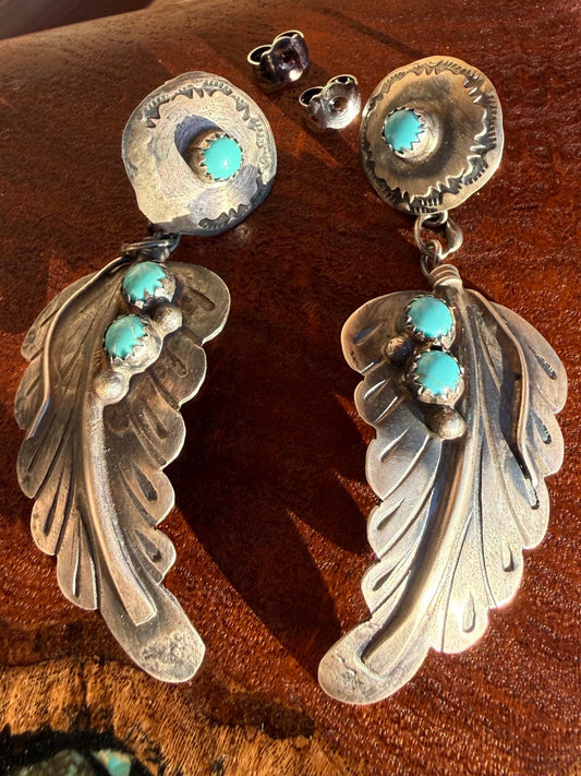 Navajo Handmade Feather Dangle Earrings - Made by Tim Yazzie