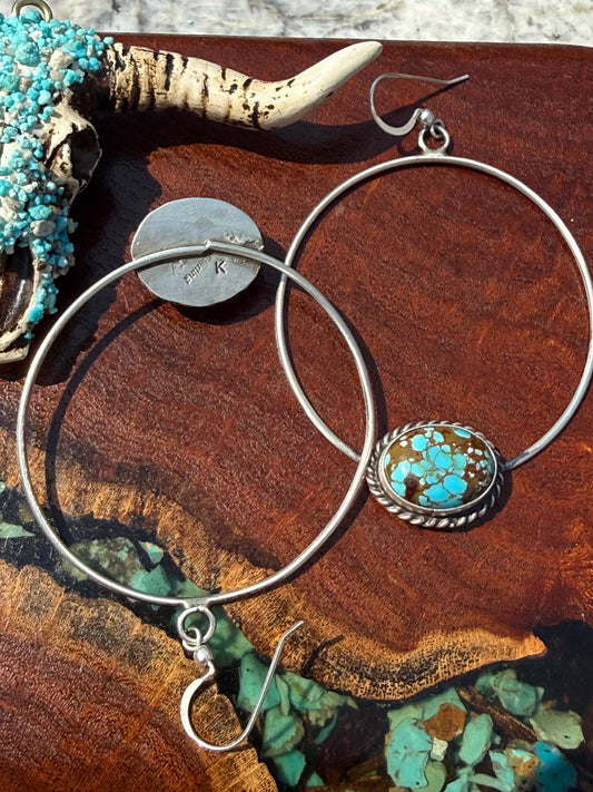 Navajo Handmade Mine 8 Turquoise French Hook Hoops
