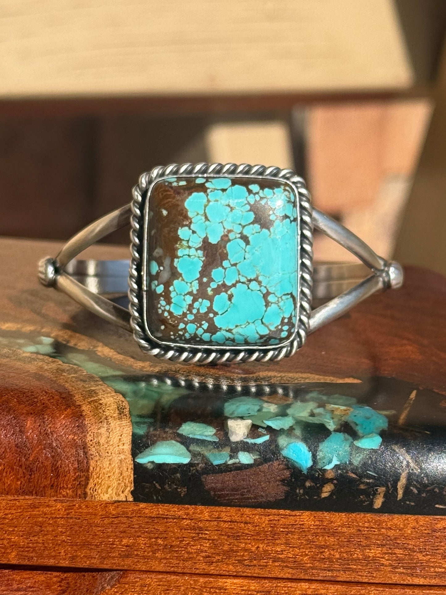 Navajo Handmade Mine 8 Turquoise Cuff Set In Sterling Silver
