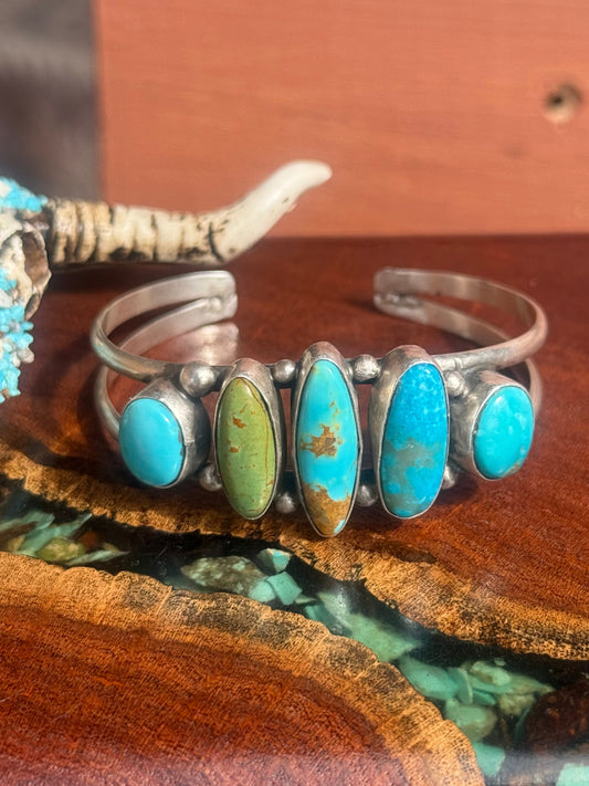 Augustine Largo Kingman Turquoise Five Stone Cuff Bracelet