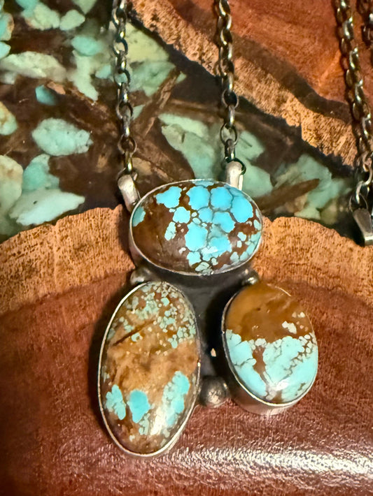 Navajo Handmade 3 Stone #8 Fixed Chain Pendant -  By Donovan Skeet